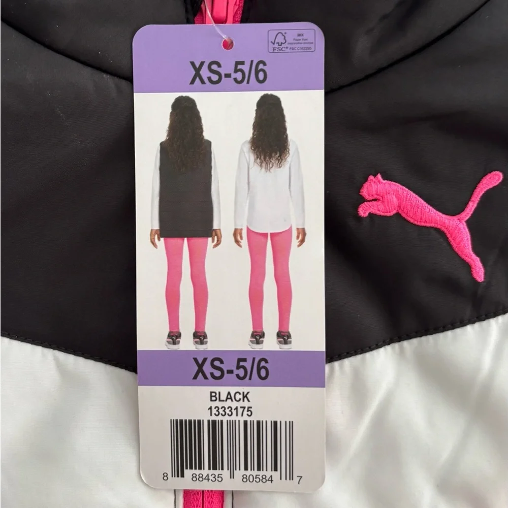 PUMA Kids Cold Weather Vest. Size XS (5/6). Black Pink White. Zip Up. Brand New. - Picture 3 of 9